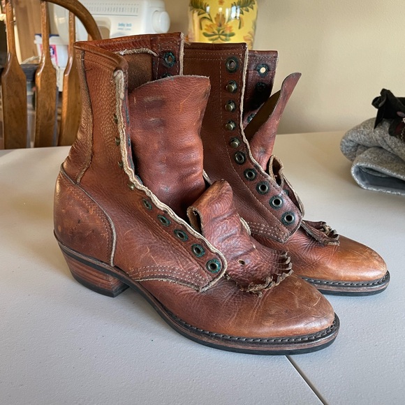 Vintage leather lace up Granny Smith Vibram boots - Picture 1 of 10